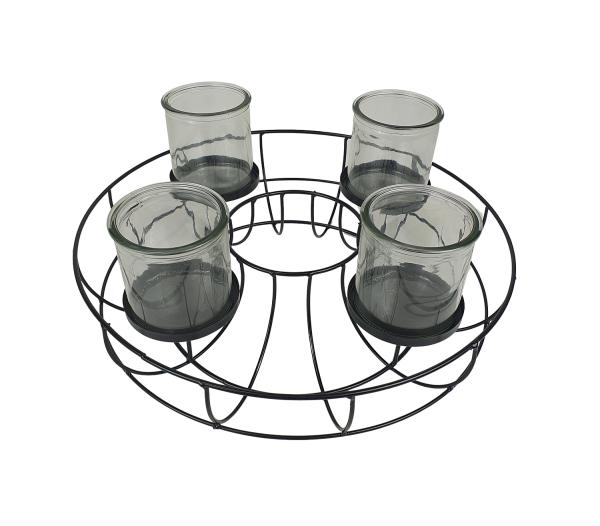 Adventskranz Metall schwarz  mit Gläsern Ø 35cm